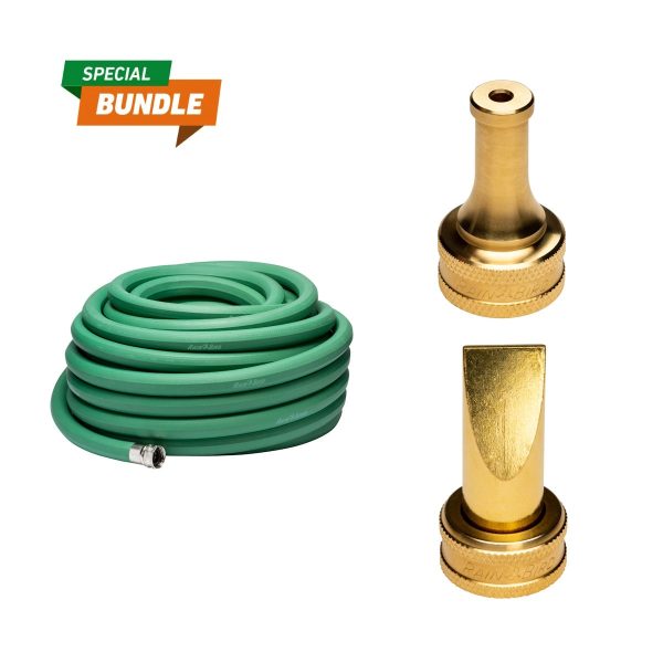 Bundle Premium Garden Hose plus 2 inch Jet and Fan Brass Nozzles